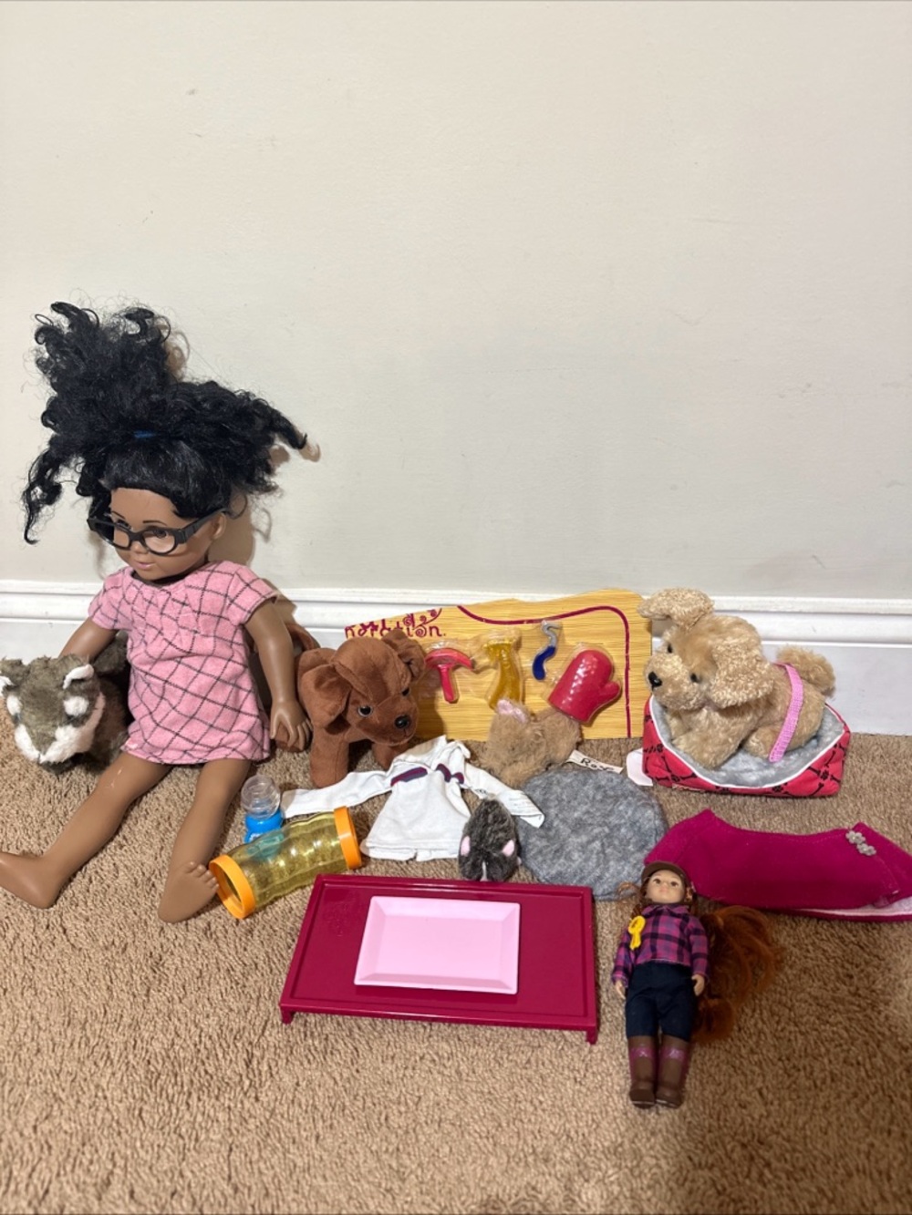 Our Generation 18in Doll Lot Pet Accessories Vintage Fibre Craft Doll Dogs